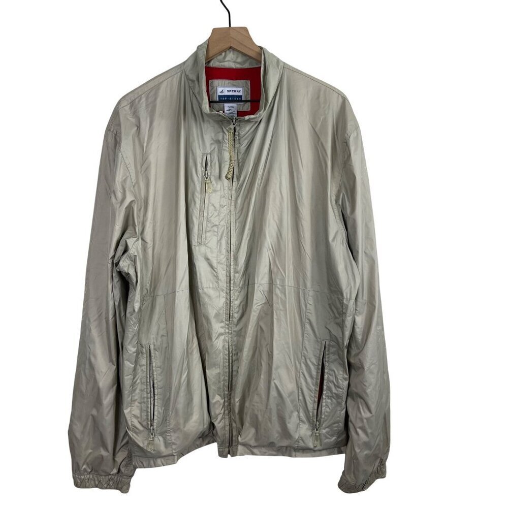 Sperry Men’s XL Tan Lightweight Windbreaker Jacket – Zip-Up, Adjustable Cuffs